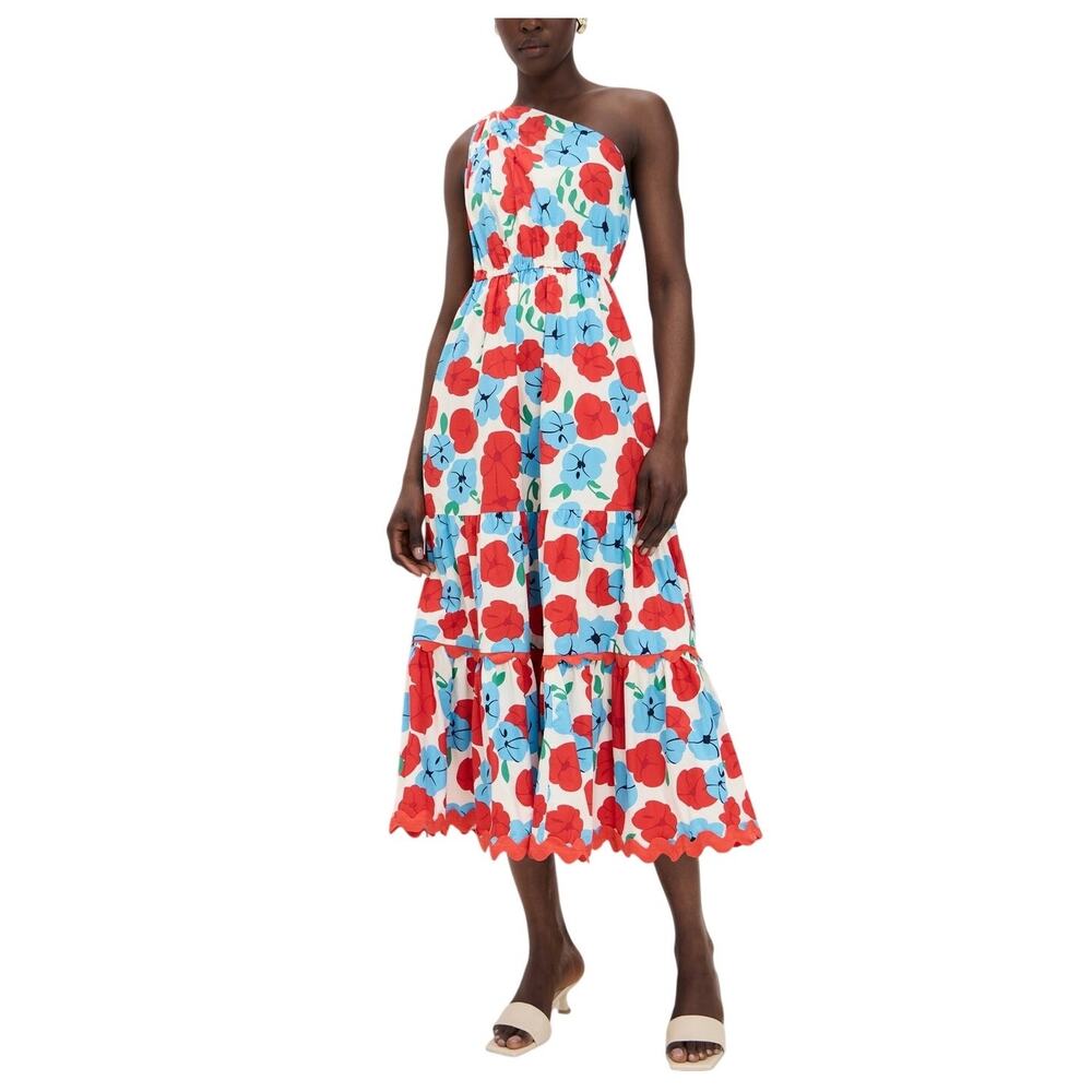 English Factory Floral Rickrack One-Shoulder Cream Multi Maxi Dress Size S NWT